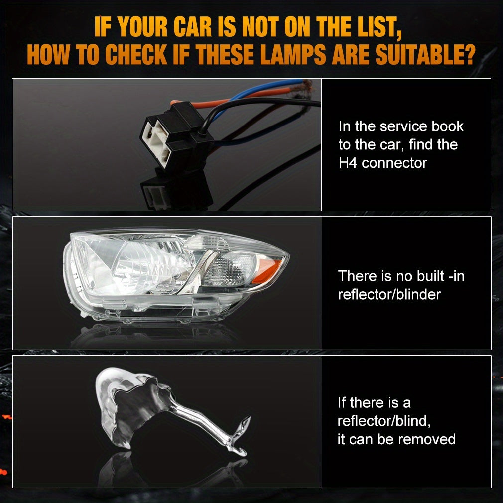 2Pcs Turbo Fan H4 LED Headlights Car H4 Mini Projector Lens 6500K Super Bright 35000 Lumens High/Low Beam Auto LED Car Light Automotive Lighting