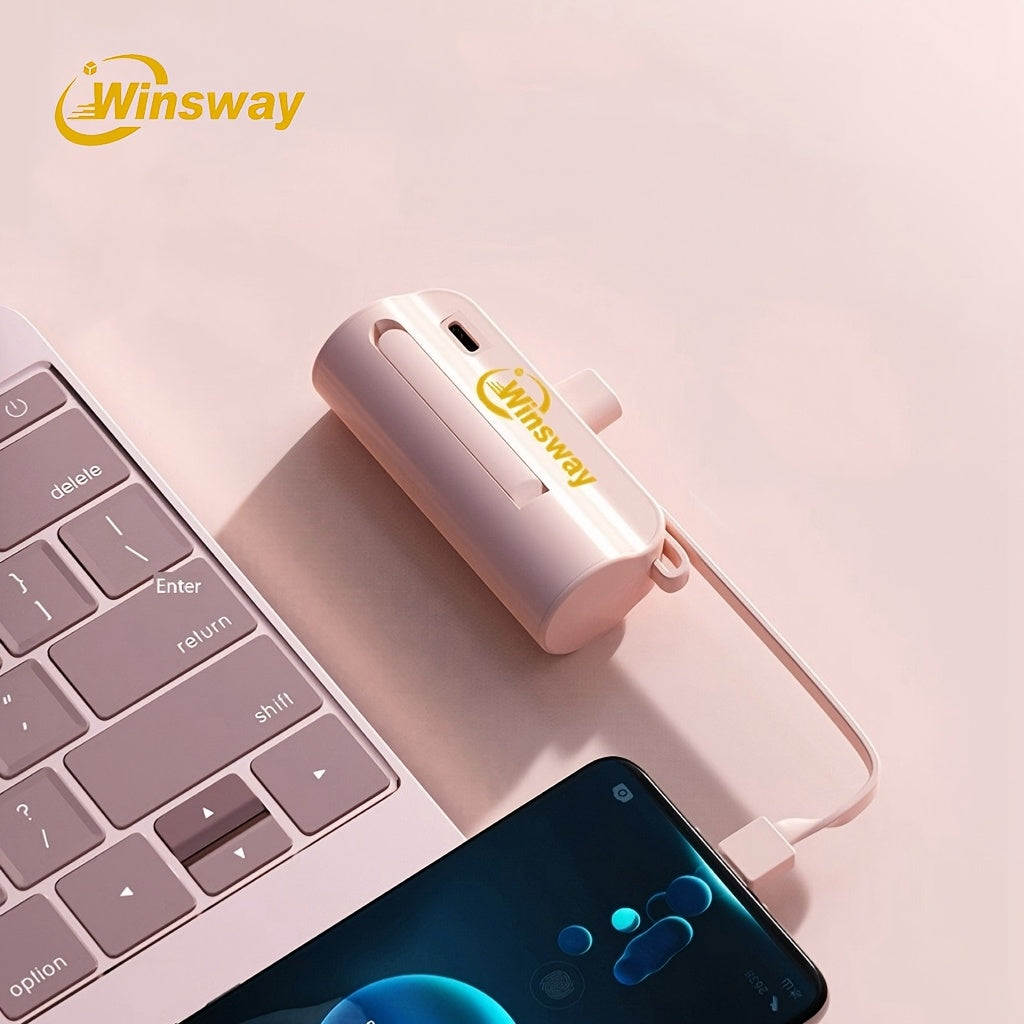 Winsway Mini 蓮蓬頭行動電源 5000mAh，快速充電手機支架充電器，含 Type-C 資料線雙接口，適合飛行，精巧可愛，可同時充電兩個裝置
