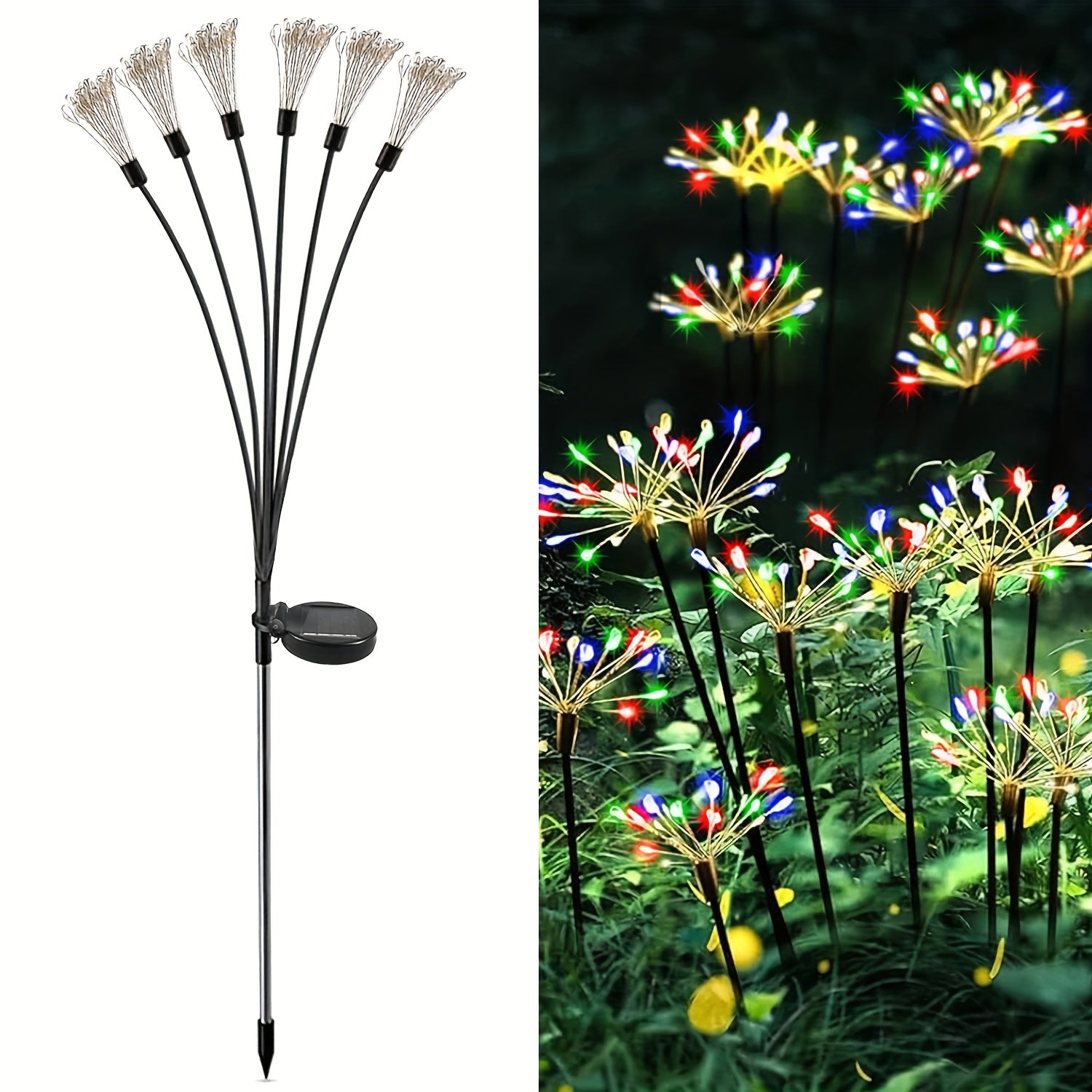 1/2 Piece Colorful 120LED Solar Fireworks Light Outdoor Courtyard Decoration, 8-Mode Sunset Dawn Light Garden Path Light, Solar Starburst Light Suitable for Patio Balcony Decoration