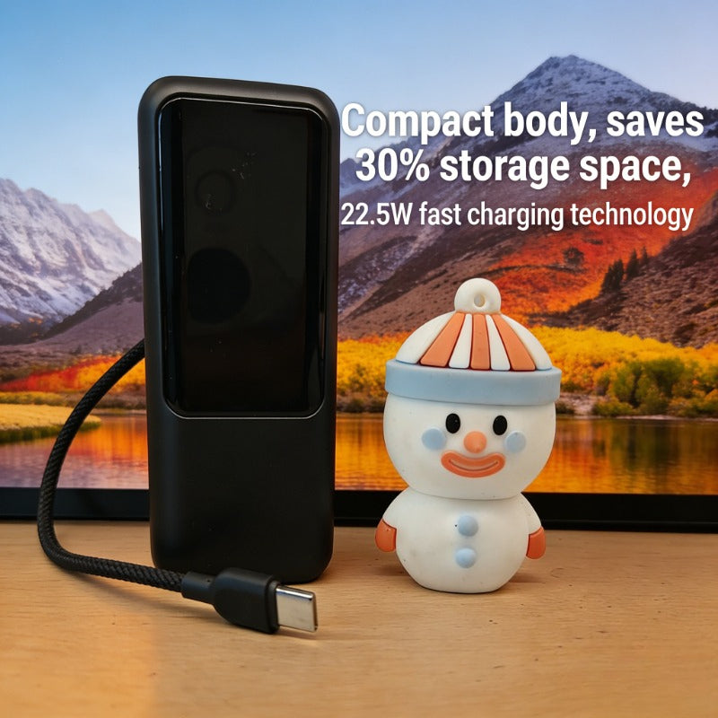 10000mAh Ultra-thin Portable Fast Charging Power Bank | 22.5W Output, USB-C Fast Charging, Built-in Cable, LED Digital Display, Lightweight and Compact Design, Ideal for Travel