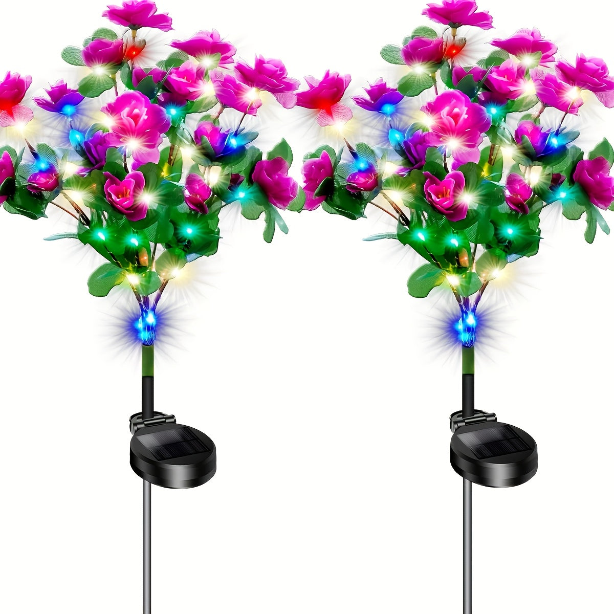 Garden 2-Pack LED Solar Flower Light, Latest Upgraded Flower Light with Larger, More Realistic Azalea Flowers, Waterproof IP65, Solar Outdoor Light, Suitable for Courtyard, Lawn, Pathway, Walkway Decoration