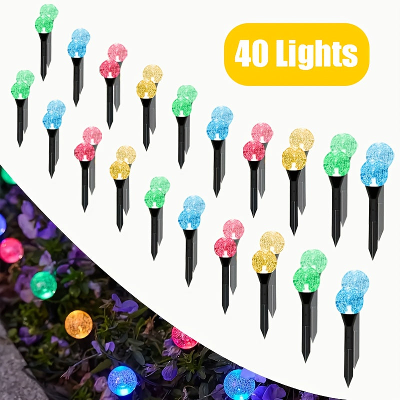 FACHOI 40颗LED太阳能草坪水晶球灯 智能光感20颗LED适用于露营、婚礼、派对、庭院装饰、节日装饰 10颗LED 8种照明模式 - 暖白色 电池容量500mAh