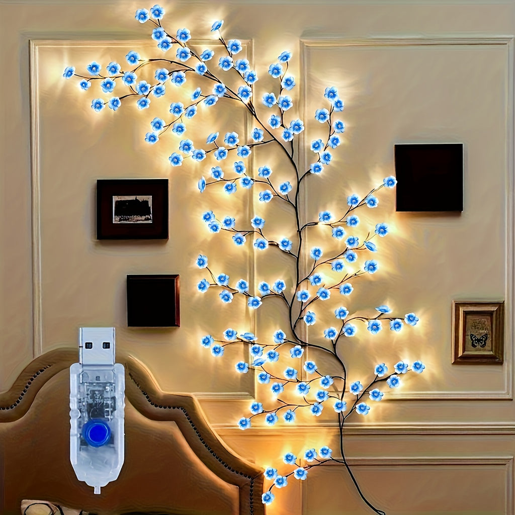 1件 72LEDS/96LEDS/144LEDS樱花藤条灯，发光的樱花树枝灯，可弯曲的樱花藤蔓灯，LED树枝灯，8种闪烁模式，USB供电，DIY，室内氛围装饰灯，适用于卧室，客厅，墙壁，派对，节日，婚礼等氛围装饰，室内灯串，节日装饰灯