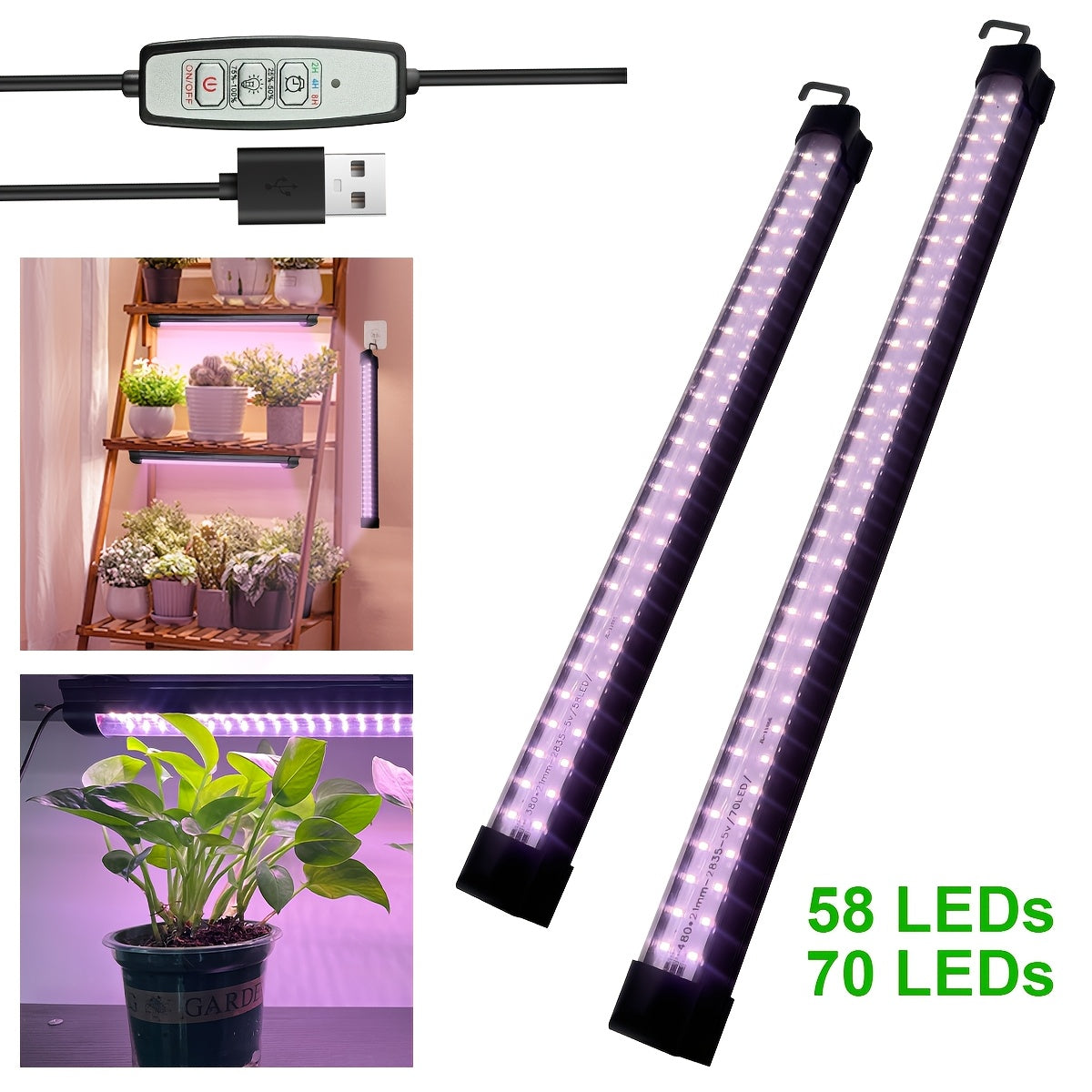 LED Full Spectrum Plant Grow Light Strip, 15.74in/19.68in Magnetic Grow Lamp, Smart Timing 2H/4H/8H, Equipped with Hooks, Easy to Install
