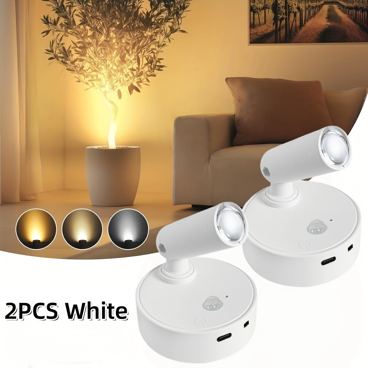 Tri-color temperature wireless sensor spotlight, adjustable warm/cool/neutral light, magnetic LED wall light, high-efficiency sensor light, battery-powered USB rechargeable wall light, indoor spotlight suitable for hallways