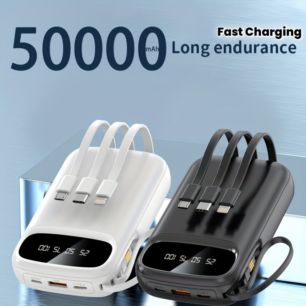50000mAh Portable Power Bank, Comes With Four Data Cables/lanyard/LED Power Display, Suitable For Fast Charging Of Mobile Phones Such As IPhone/Android And Digital Electronic Products, Outdoor Portable Emergency Power Backup Battery Pack, Gift