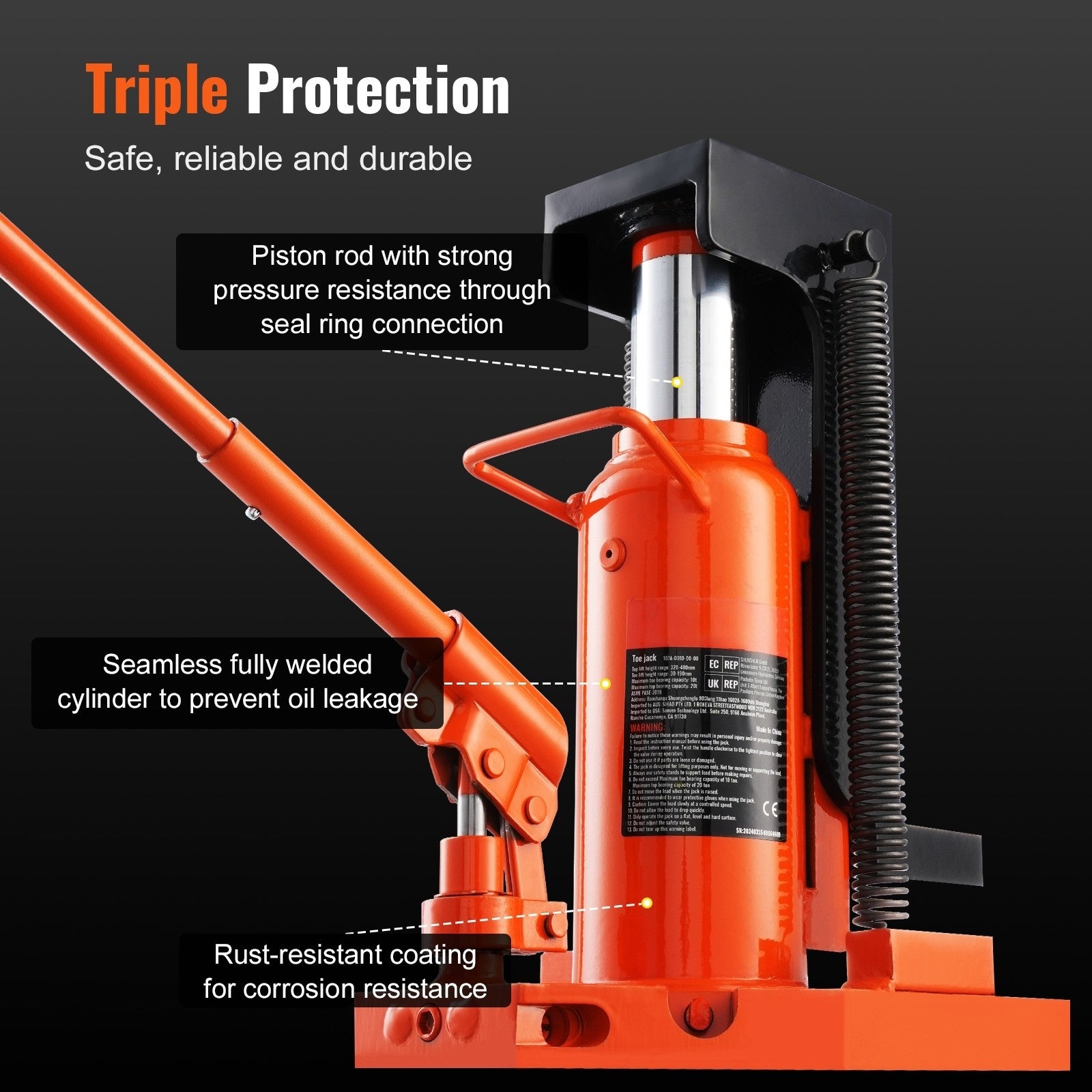 VEVOR Hydraulic Trailer Jack, 2.5 Ton / 5 Ton Trailer Jack, 5 Ton / 10 Ton Top Lift, 0.8-5.3 Inch Trailer Height, 8.9-13.4 Inch Top Height, Pneumatic Claw Jack for Machinery, Industrial Use