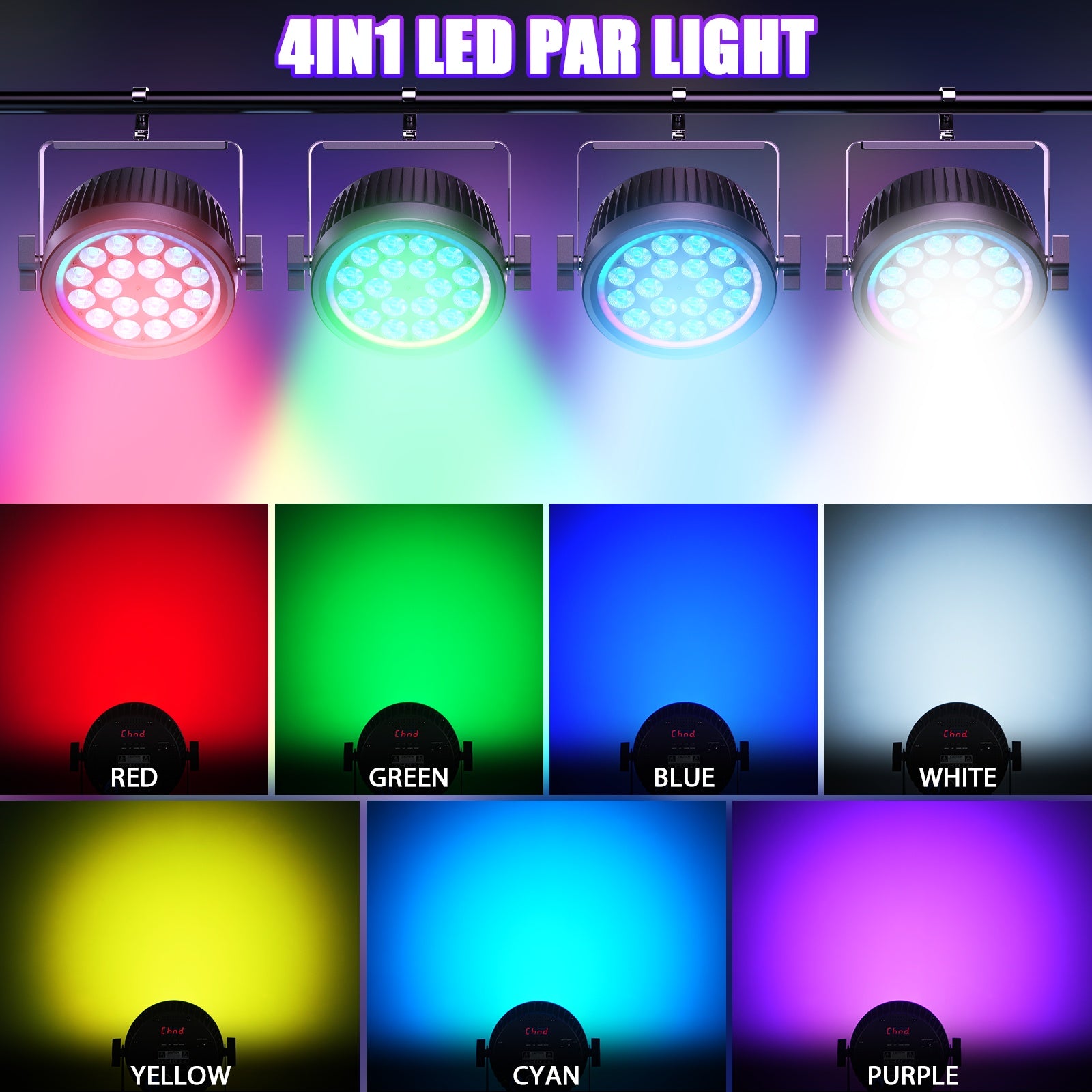 200W aluminum fanless silent stage light | 4-in-1 RGBW LED Par light with dynamic iris, DMX512/auto/sound activation Par cover, suitable for events, weddings, bars, parties, stages, Christmas LED lights