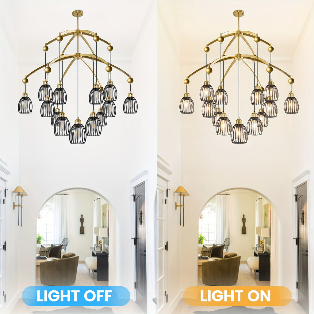 Adjustable farmhouse style pendant light, industrial metal cage ceiling light fixture