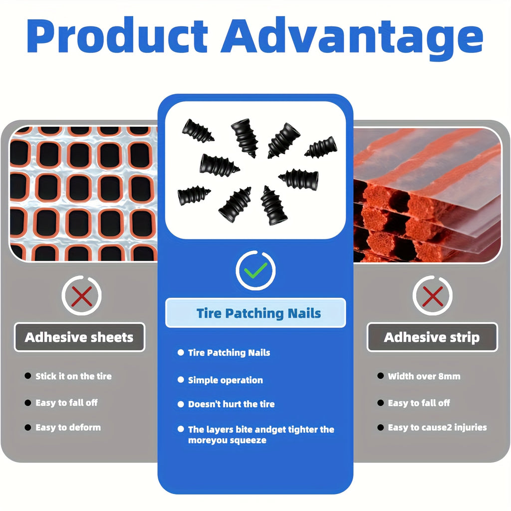 2025 New Vacuum Tire Repair Nail Set (2 Sizes Included) – Spiral Tire Repair Plugs, Fast Self-Service Tire Repair Tool for Cars, Motorcycles, Trucks (40/20-Piece Pack)