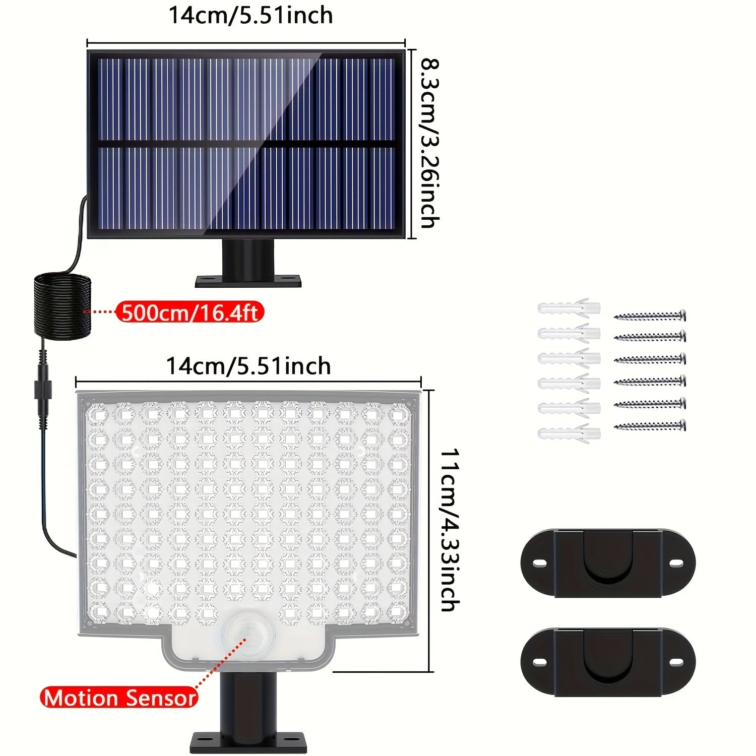 1 Pack Solar Outdoor Sensor Light, Powered by Separate Battery Panel, 106 Super Bright LED Beads, PIR Motion Sensor Lighting, IP65 Protection Rating, Perfect for Courtyard, Garage, Garden, Patio as Wall Light or Street Light
