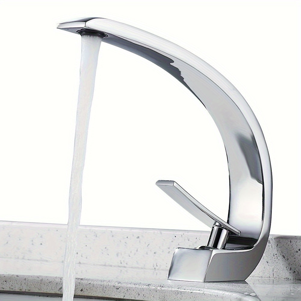 Single Handle Mixer Faucet for Bathroom Sink - Waterfall Design, Hot & Cold Water, Includes 2 US Standard 9/16" Hoses - Available in Matte Black, Brushed Nickel & Polished Chrome