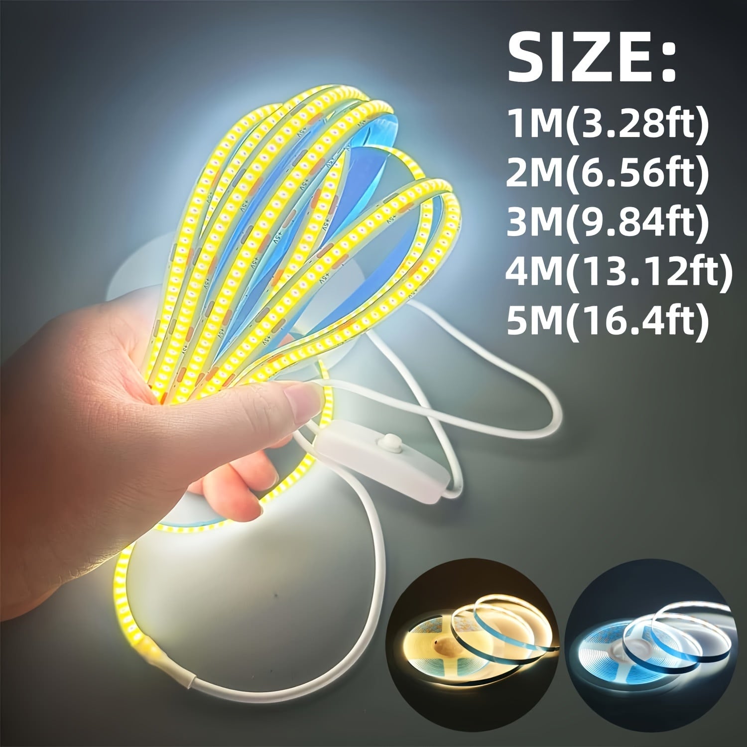 1个按键控制DC5V LED灯带 COB，带USB电源，柔性可裁剪粘性灯带，非常适合酒吧、展览馆、直播餐厅、派对、各种宴会展示和咖啡馆装饰