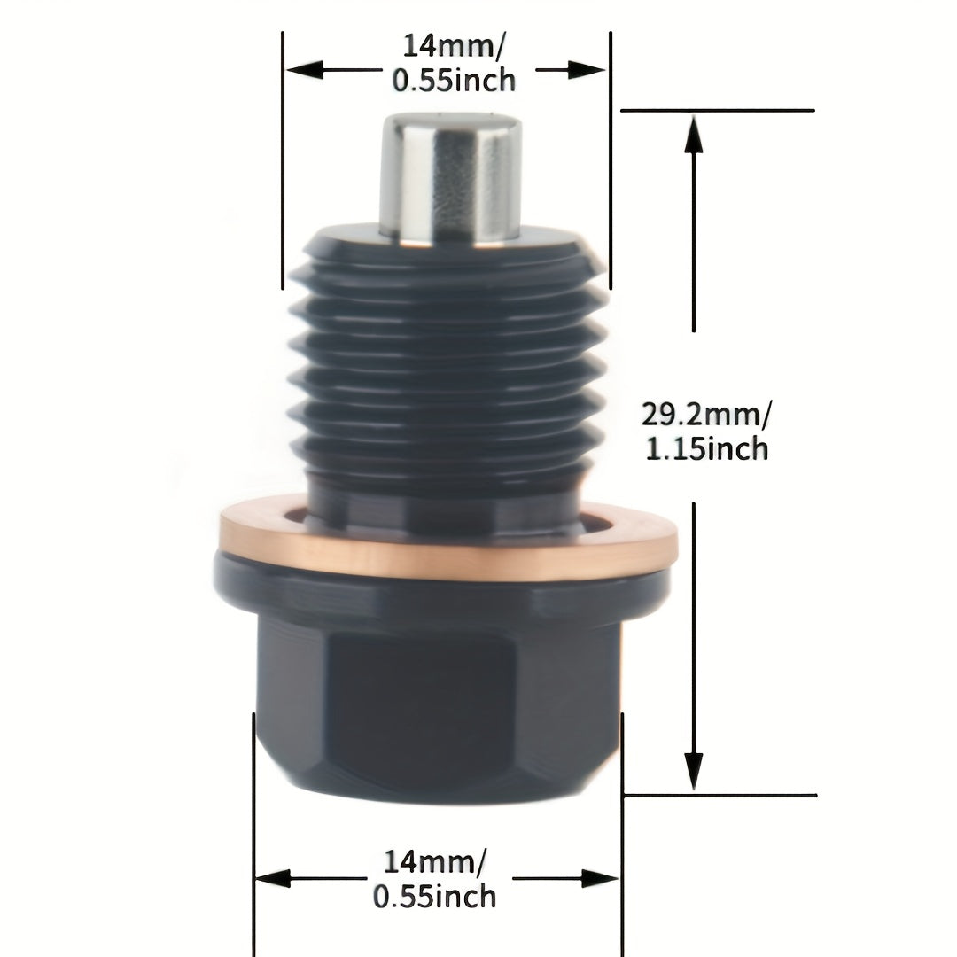 M14x1.5 Magnetic Oil Drain Plug – Magnetic Aluminum Alloy Oil Pan Drain Nut Bolt with 5 Copper Washers, Leak-Proof Seal, Universal Anti-Leak Replacement for Most Cars, Motorcycles & Boats