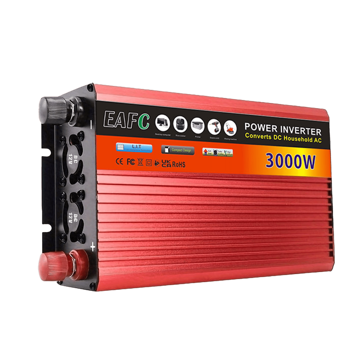 美标插头3000W峰值便携车载逆变器，12V转130V电源转换器，适用于卡车及户外的高容量耐用太阳能逆变移动电源