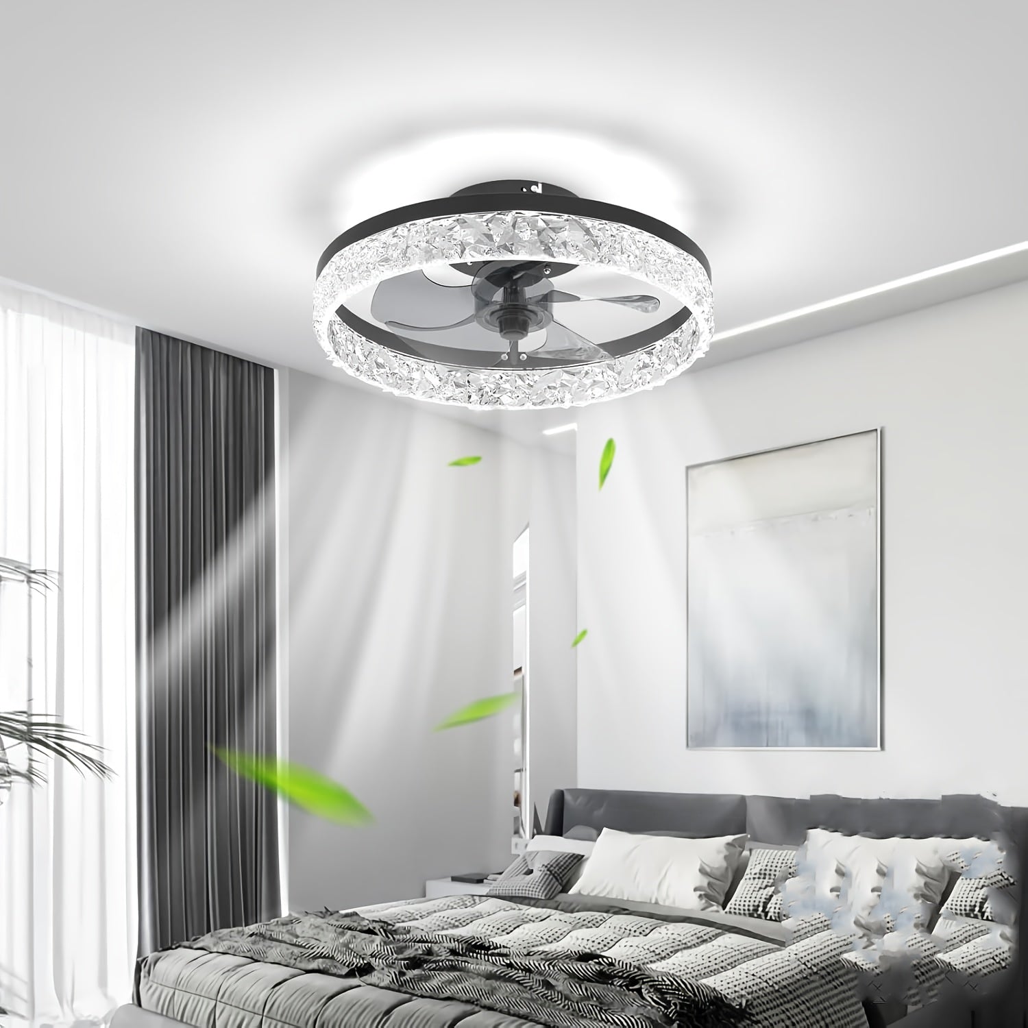 20 Inch Low Profile Ceiling Fan with Light and Remote, Flush Mount Bladeless LED Fan Light, Adjustable Color Temperature 3000K-6500K