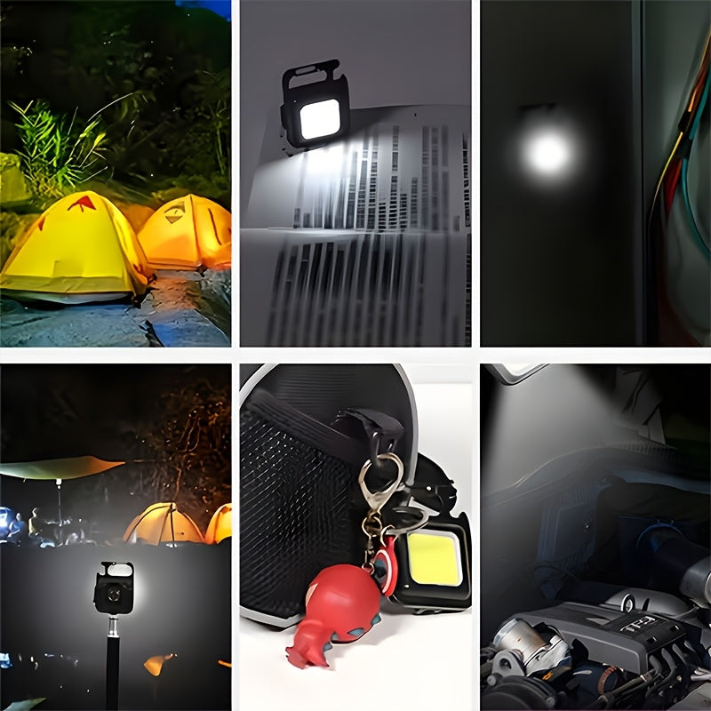 1 Mini COB Hands-Free Flashlight, USB Rechargeable Keychain Light, Portable High-Brightness Mini Floodlight, Repair Light, Multi-Functional Work Light, Adjustable Angle Flashlight, Ideal for Camping, Fishing & Hiking