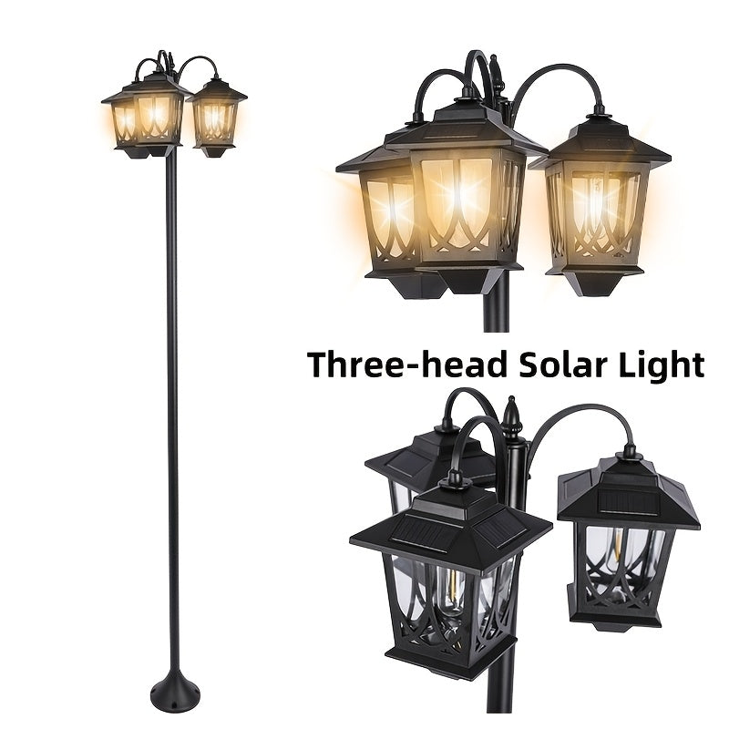 1 Set 3-Head Solar Lamp Post Light, 73-Inch Outdoor Waterproof Solar Light, Path Light for Garden, Lawn, Courtyard