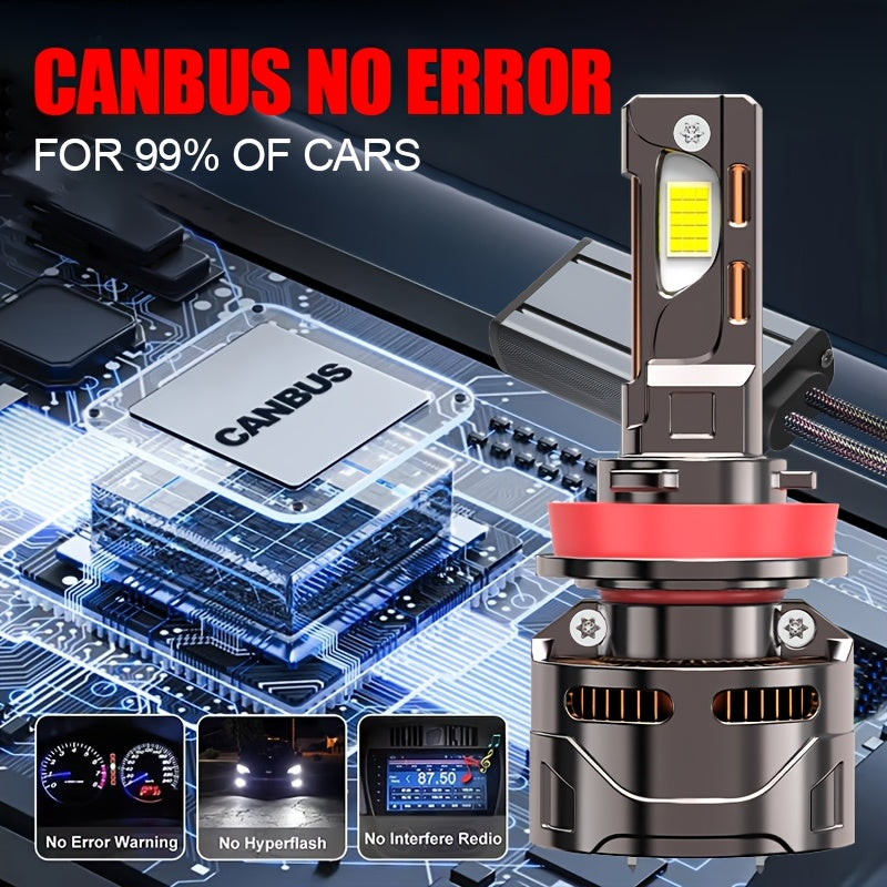 2-Pack H11 LED Headlights, Compatible with H4/9003/HB2 H7 H11/H9/H8 H1 Sockets. High Brightness 9570 CSP Chip, 7500K Color Temperature, 300W Power, Supports CANBUS Voltage Adjustment