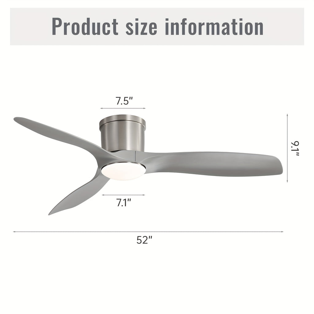 Sofucor New 52" Silver Elegant Smart Ceiling Fan, 18W Light, 3 ABS Blades, White Shade, Ultra Quiet 6-Speed DC Motor, Energy Saving LED, for All Environments