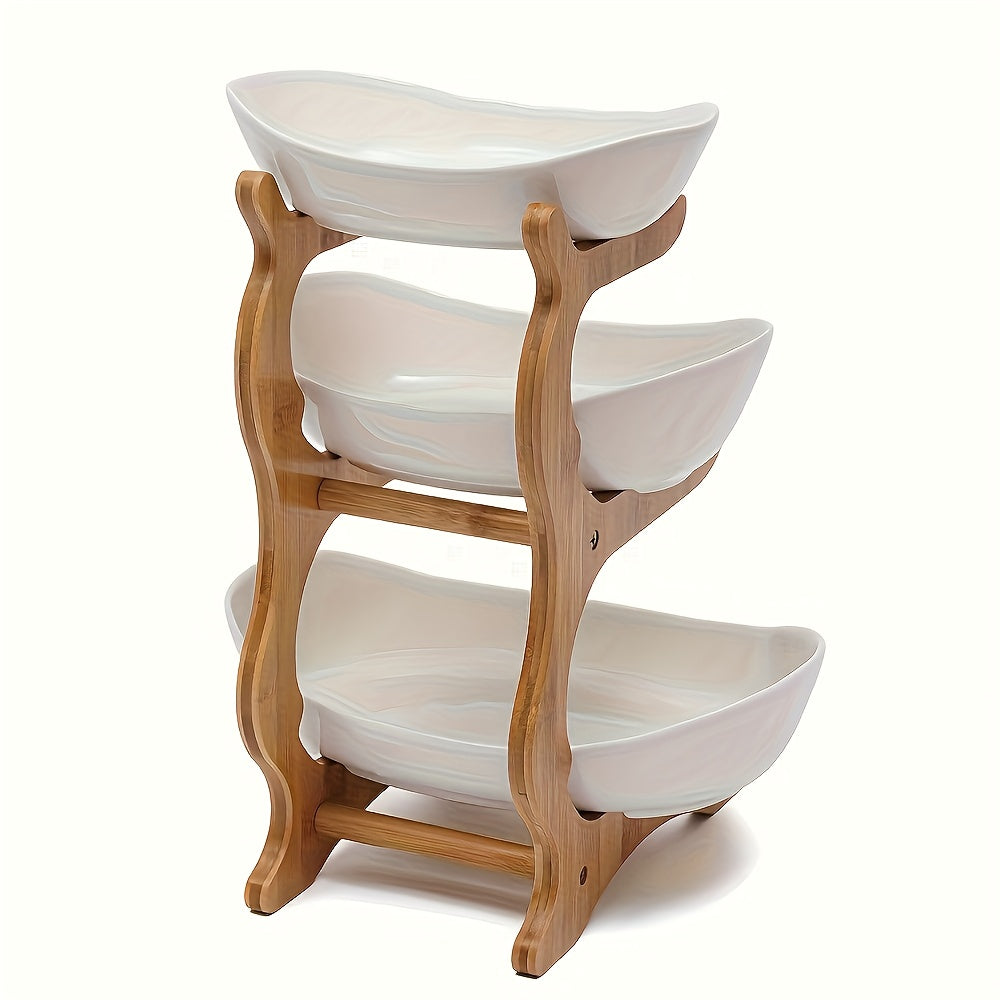 Fast Shipping, 1-Tier / 3-Tier Fruit Tray Stand, Kitchen Counter Storage Rack, Space-Saving Multi-Layer Fruit Vegetable Bowl, Suitable for Dining Table Pantry Cafe, Modern Wave Design Stylish Home Essential for Daily Cooking