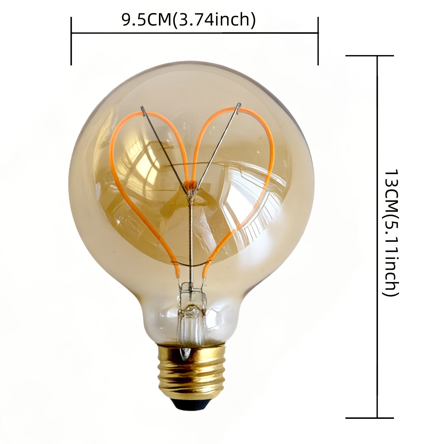 1 piece, Edison bulb LED bulb 120V 4W dimmable 2300 Kelvin super warm yellow light decorative bulb G30 heart-shaped bulb amber glass and clear glass globe bulb