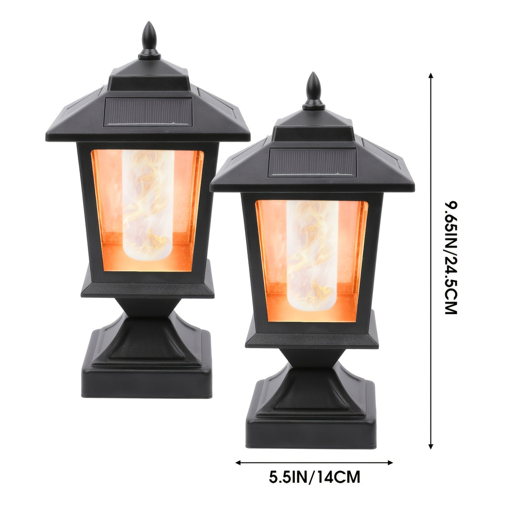 2-Pack Solar Lamp Post, Automatic Dusk to Dawn Waterproof Solar Outdoor Light Cover, Suitable for 4x4 Wood Post, Solar Light with Glass Shade, for Deck Fence Patio Post Decoration, Matte Black