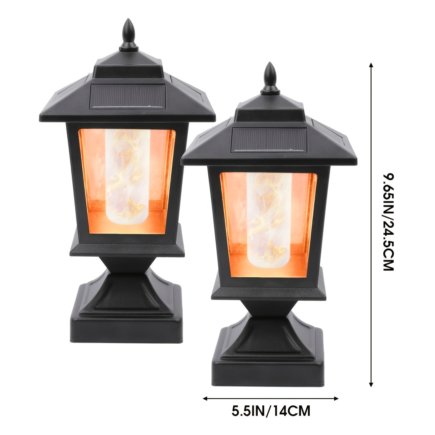2-Pack Solar Lamp Post, Automatic Dusk to Dawn Waterproof Solar Outdoor Light Cover, Suitable for 4x4 Wood Post, Solar Light with Glass Shade, for Deck Fence Patio Post Decoration, Matte Black