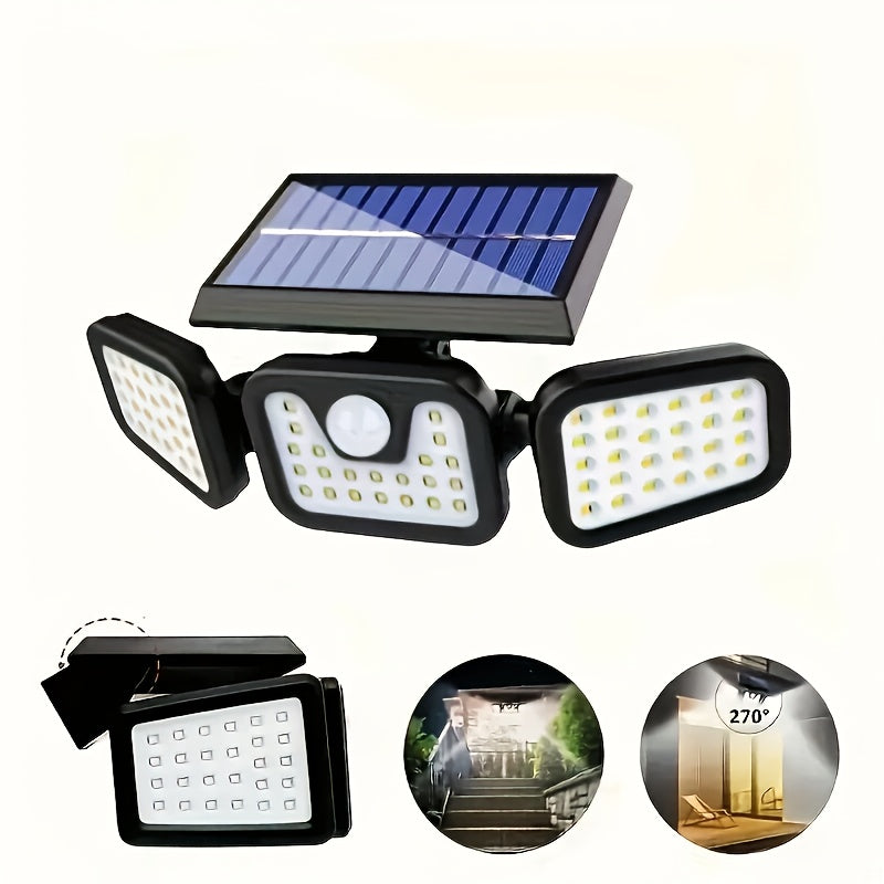 Solar LED Wall Light | 3-Head Outdoor Lighting | IP55 Waterproof | Solar Powered with Motion Sensor | Durable ABS and PC Material | Perfect for Garden, Courtyard, Garage | Halloween and Christmas Decoration