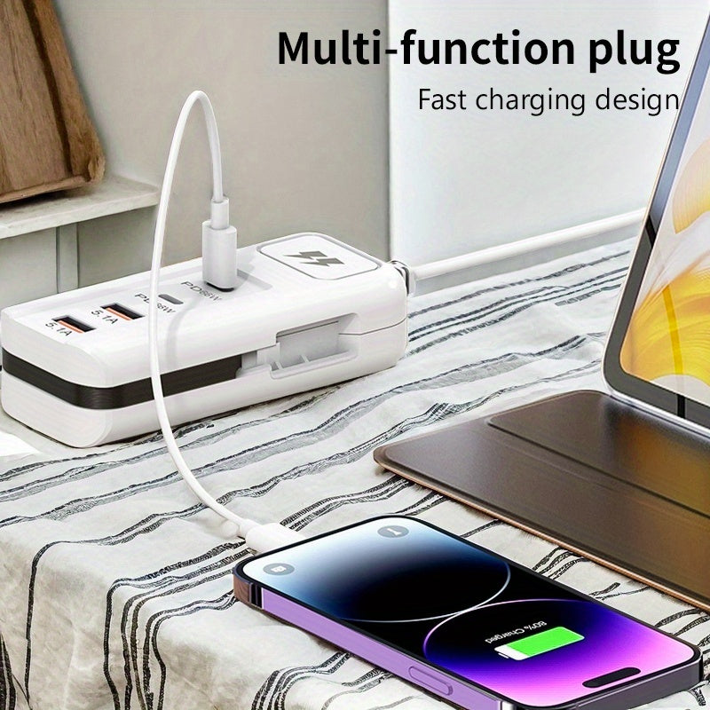 Electrical Socket with 2 USB Ports And 2 PD, Featuring 4 Outputs And a Type-C Cable, Versatile Plug Suitable for Home And Office Applications