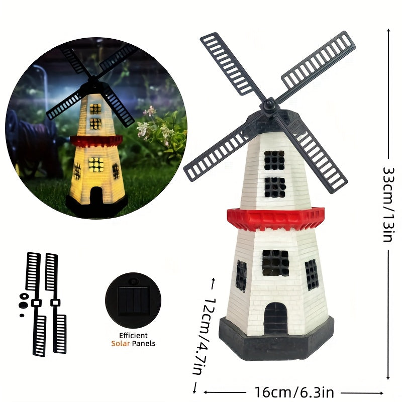 One Piece Windmill Lighthouse Statue Light, Solar Powered Glowing Lighthouse-Like Decorative Ornament with Windmill, Perfect for Outdoor Courtyard Patio Lawn Pathway Garden Tabletop Festival Decoration Ornament Christmas