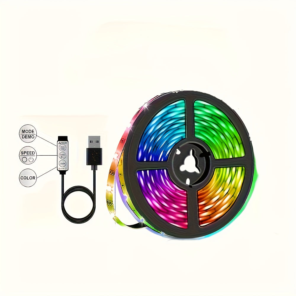 LQHZMYY RGB多彩LED灯带，带USB同步和动态效果，5050 RGB，迷你按钮控制器，适用于电视/投影仪/笔记本电脑背光，派对家居装饰，RGBW免费（兼容USB设备）