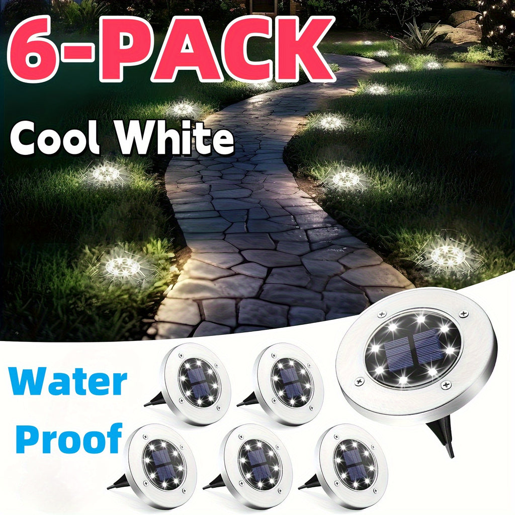 18/10/6-Pack Solar Ground Light, Outdoor Waterproof Solar Light, 8-LED Solar Landscape Light, Suitable for Garden, Courtyard, Patio, Path, Driveway, Walkway (Cool White Light)