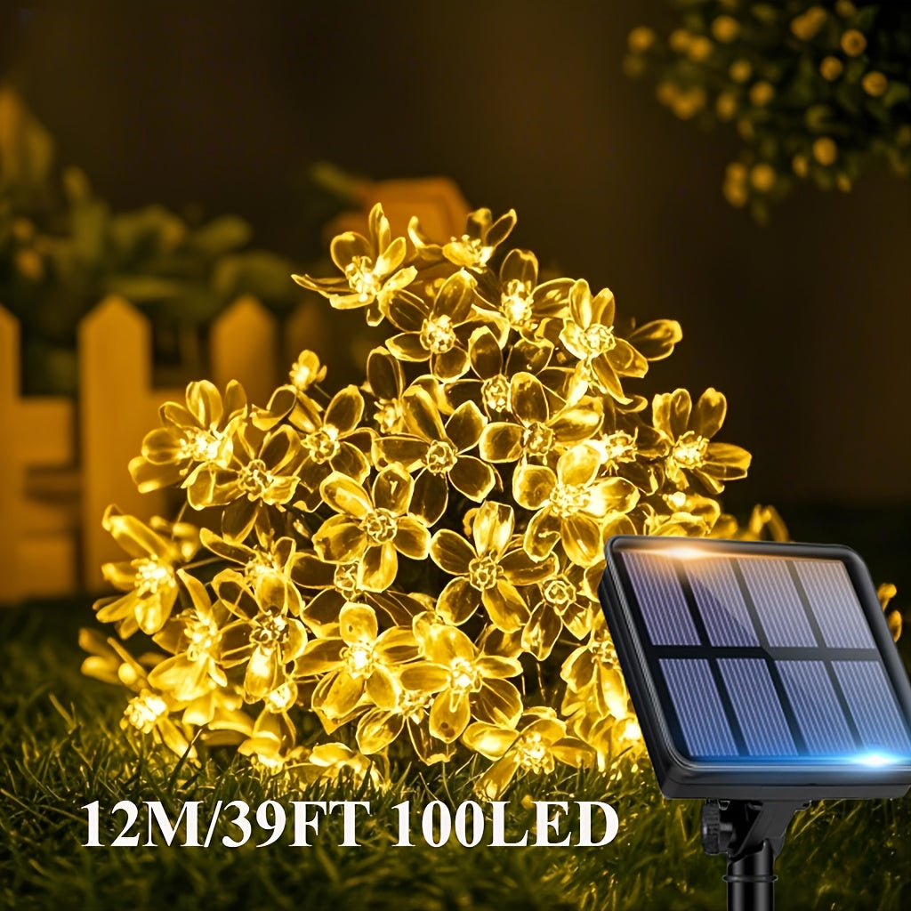 Solar Cherry Blossom String Light 100/50/20 LED Beads Flower Decorative Fairy Light Outdoor 8 Modes IPX4 Waterproof Fence Lawn Garden Trees Wedding Halloween Christmas Decorative Light