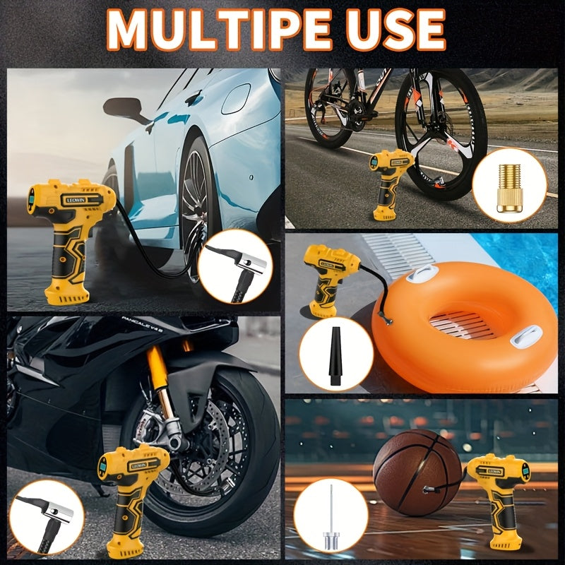 Portable Tire Inflator with Auto Shut-Off, Handheld Air Pump, 150 PSI Cordless Car Tire Pump, with Digital Pressure Gauge / LED Light, Suitable for Cars, Motorcycles, Bicycles, Balls – Compact, Rechargeable, Easy-to-Use Design, Car Accessories