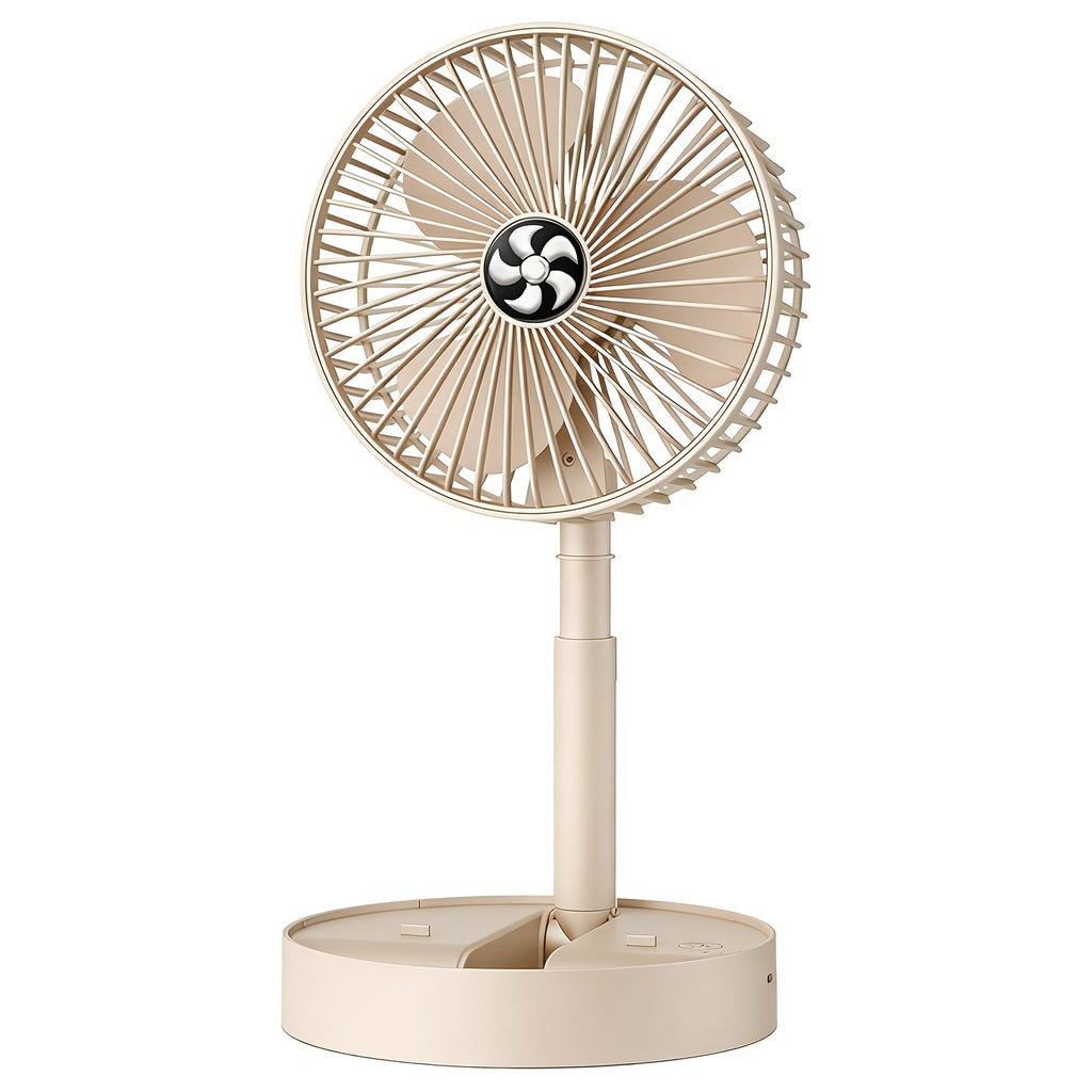 Retractable Foldable Desktop Fan, Portable Telescopic Design, Natural Cooling, Ideal for Home, Office, Balcony and Desk, Compact Stylish Fan (Beige / White)