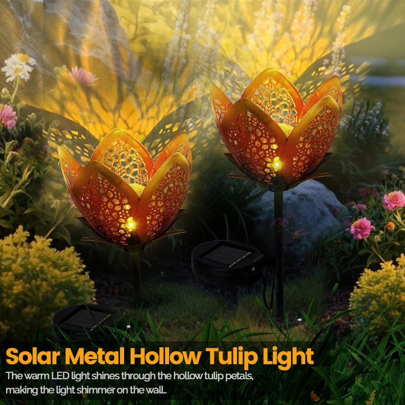 1 Solar Outdoor Tulip Garden Light | Ip65 Tulip Flower Metal Statue Solar Light, Garden Art Path and Lawn Fairy Light | Suitable for Garden, Lawn, Patio, Camping, Tabletop, Farm, Pond, Landscape, Balcony, Path