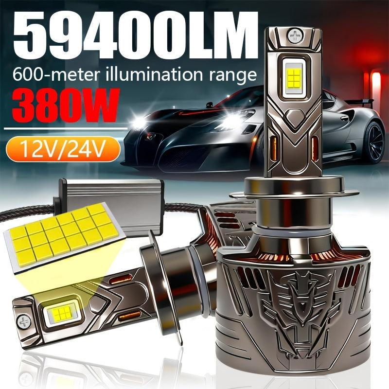 2-Pack, H11 Car LED Headlights, 59400 Lumens, 380W High Power, 12V/24V, 6500K White Light, 3570 CSP Chip, Compatible with Multiple Car Models, Easy to Install, No Battery Needed, Plug-and-Play, with Powerful Cooling Fan