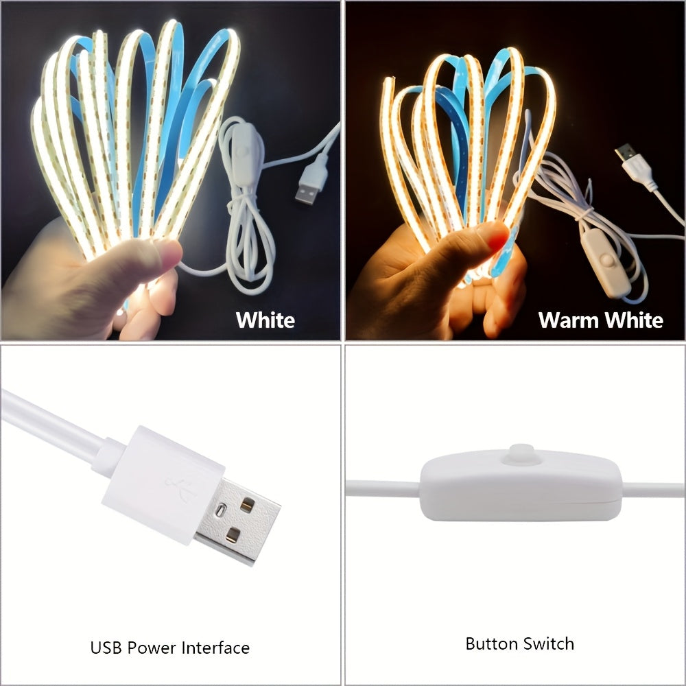 HOTU 2條裝超亮LED COB燈帶，直流5V USB供電，可自由彎曲，節能省電，適用於客廳牆面裝飾補光及背光的多場景照明