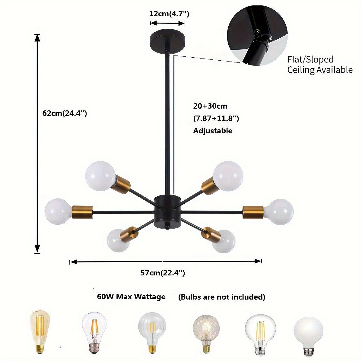 Enncll 10-Light Semi-Flush Mount Ceiling Light, Mid-Century Style, Black Ceiling Light, Modern Pendant Kitchen Light, Ceiling Light & Dining Room Light, Suitable for Bedroom, Entryway, Hallway, Living Room Modern Light