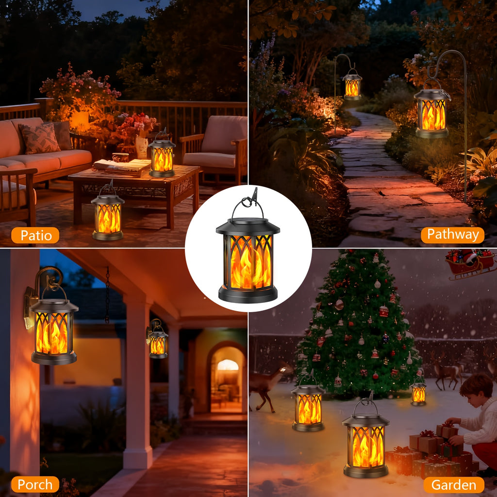 Flickering Flame Solar Hanging Light, Upgraded 2/4-Pack Outdoor IPX5 Waterproof Solar Light, Hanging Decorative Light, Automatic On/Off Solar Light for Courtyard, Patio, Path, Tree, Garden Decoration, Women's Holiday Gift