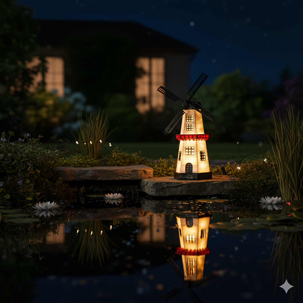 One Piece Windmill Lighthouse Statue Light, Solar Powered Glowing Lighthouse-Like Decorative Ornament with Windmill, Perfect for Outdoor Courtyard Patio Lawn Pathway Garden Tabletop Festival Decoration Ornament Christmas