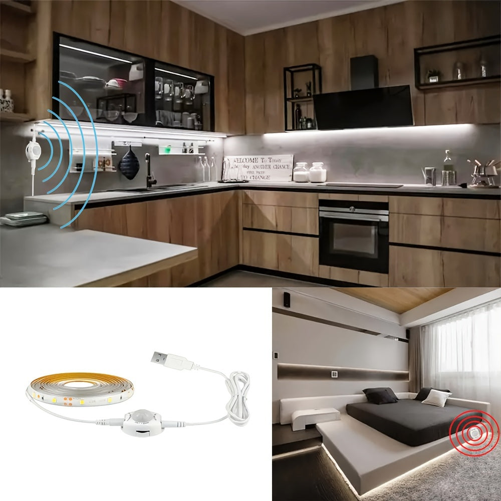 1个 3-16 英尺 智能移动侦测冷白光 LED 灯带 - USB 供电自动开关，非常适合楼梯、衣柜、厨房、卧室和走廊的低电压人体感应灯条