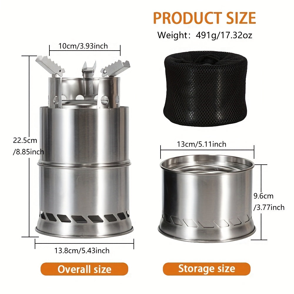 Portable Outdoor Stove, Stainless Steel Double-Layer Heat Concentrating Wood Burning Stove, Detachable Stackable Camping Stove, Detachable Design with Built-In Circulation System for Charcoal Burning, Home Fireplace