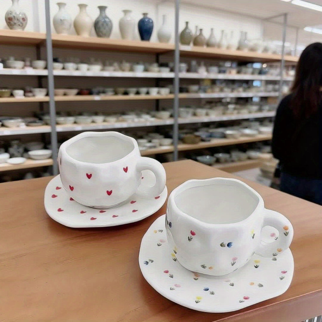 High-Quality Ins Style Youthful Feel Cup Holder, Ceramic Coffee Cup, High-Appeal Afternoon Tea Cup Set with Saucer, Capacity 8.45oz, Comfortable Grip, Perfect for Holiday Gifts
