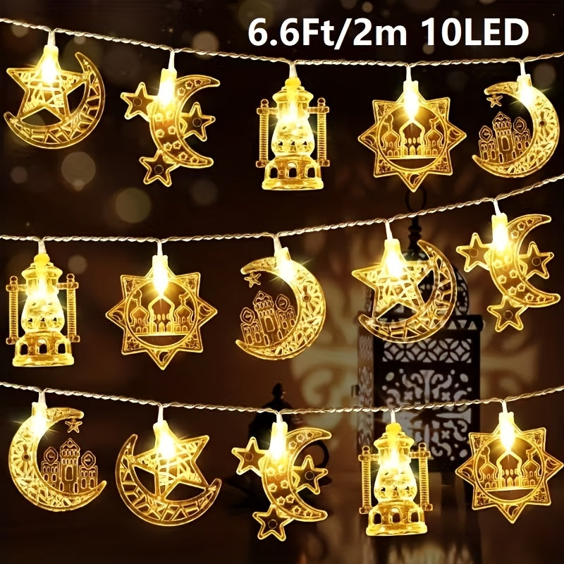 20/40个节日灯【10个LED+10个斋月摆件/20LED+20个斋月摆件】200厘米-6.6 英尺/300厘米-9.8英尺 LED斋月灯星月串灯，斋月吉庆和开斋节祝福装饰品, 电池供电不含电池，室内灯串， 适用于家庭、卧室、开斋节派个，斋月装饰、开斋节、开斋快乐、封斋饭、开斋饭（暖光）