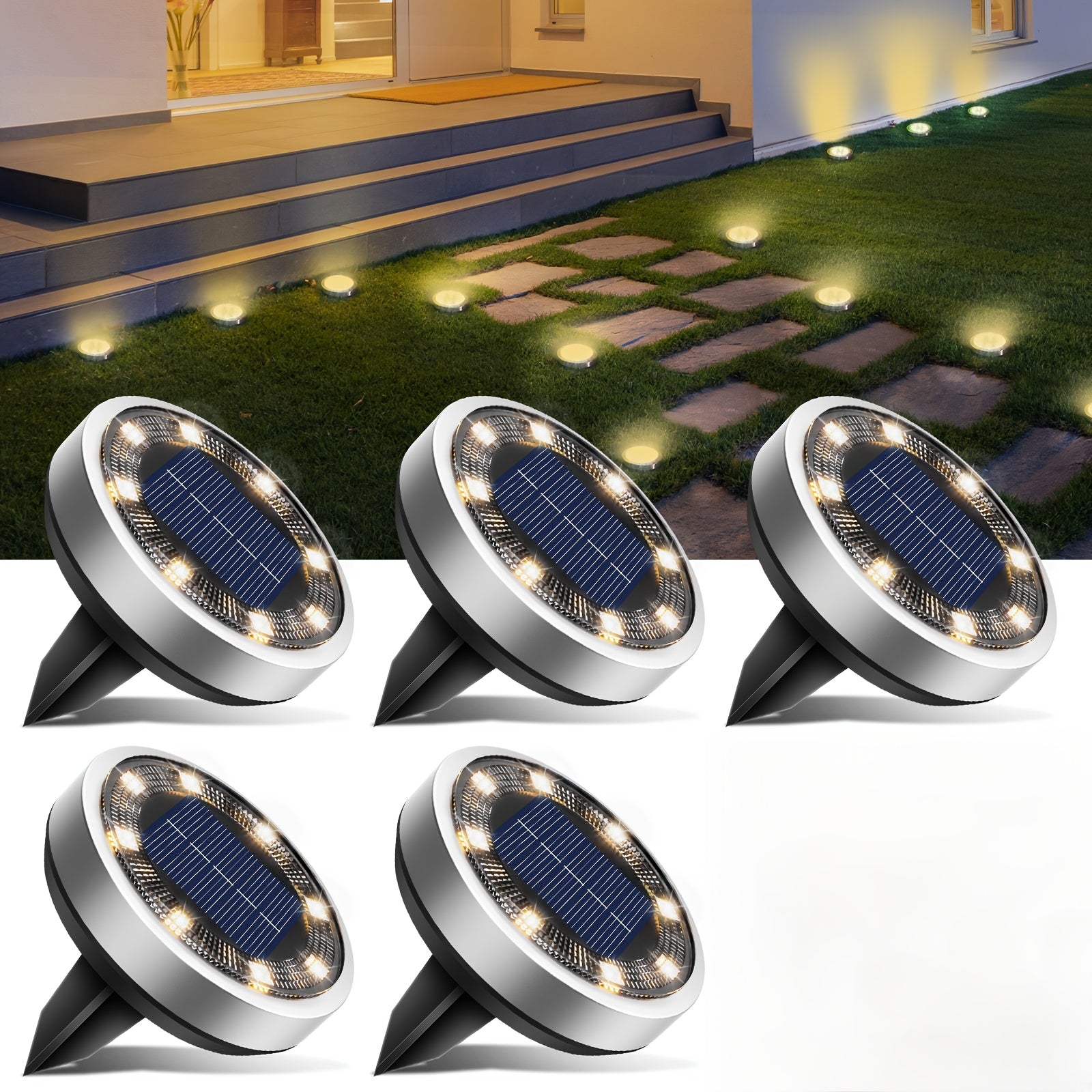 4/5/6/10/12/20pcs 8LED Super Bright Solar In-Ground Light (Regular/Mini Style) Outdoor IP44 Solar Powered Ground Light, Perfect for Garden, Backyard, Stairs, Pool, Walkway, Driveway, Pavement, Flower Bed, Auto On/Off, Easy Installation