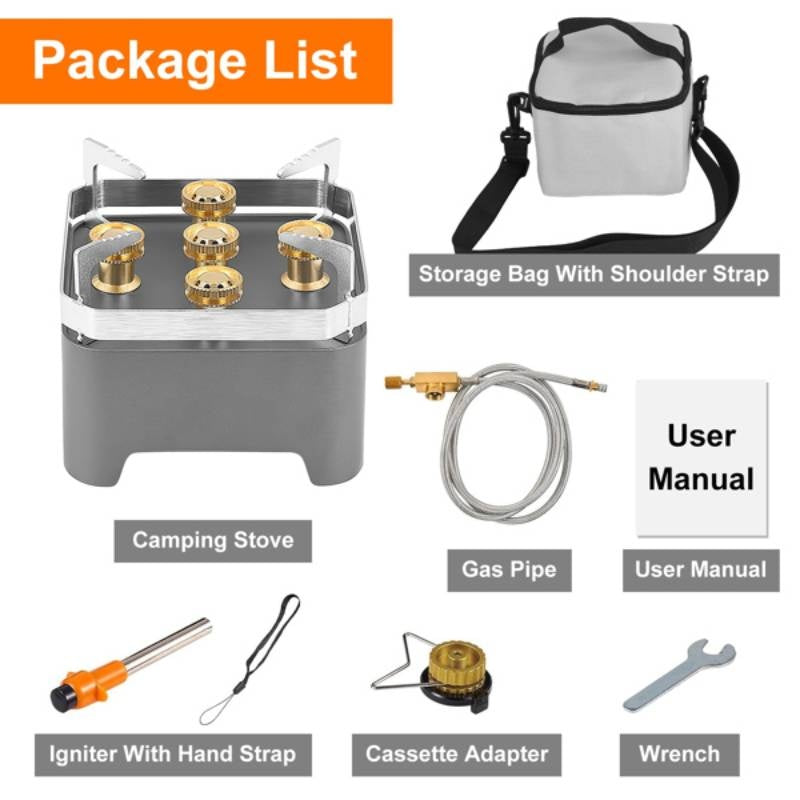 12000W Portable Camping Stove with Cassette Adapter, Windproof Outdoor Backpacking Stove with Storage Case & Igniter, Ideal for Hiking, Camping, Picnic, Backpacking