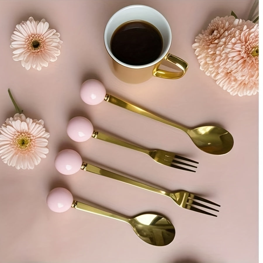 Luxury Stainless Steel Fork Spoon Set (2/4 Pieces), Fashion Tableware, Perfect for Afternoon Tea, Wedding, Cafe, Ideal Gift for Women, Travel Essential, Colorful Ice Cream Dessert Spoon for Summer Cake Yogurt