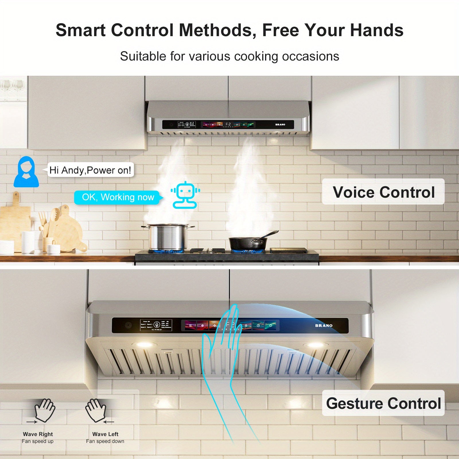 30-Inch Stainless Steel Under Cabinet Range Hood, 900 CFM, with Voice Control, Kitchen Exhaust Hood with 4-Speed Fan